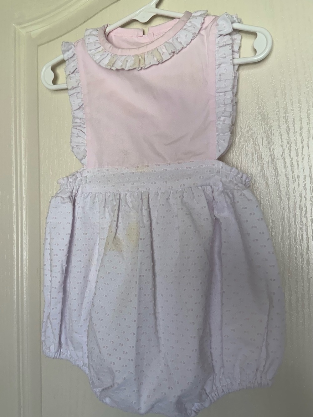 Anvy Kids Pink & White Swiss Dot Ruffle Bubble Romper 18M